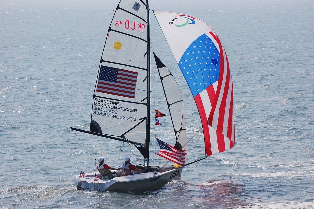 The USA crew give a flypast the seawall at the 2008 Paralympics - Qingdao © Dan Tucker http://sailchallengeinspire.org/